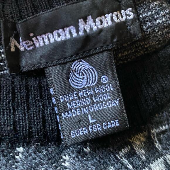 Neiman Marcus Black Diamond Argyle Knit Wool Crewneck Pullover Sweater Size L - Picture 5 of 6